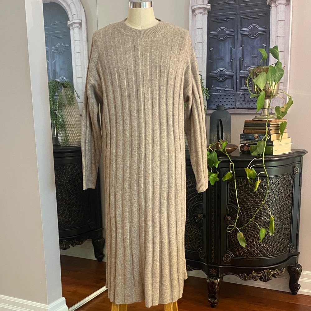 H&M wool blend light brown long dress ladies size M - Picture 1 of 6